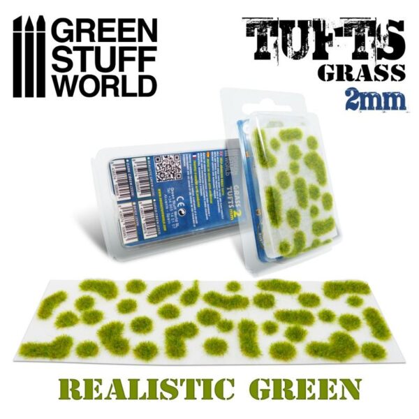 Green Stuff World    Grass TUFTS - 2mm self-adhesive - REALISTIC GREEN - 8436574506952ES - 8436574506952