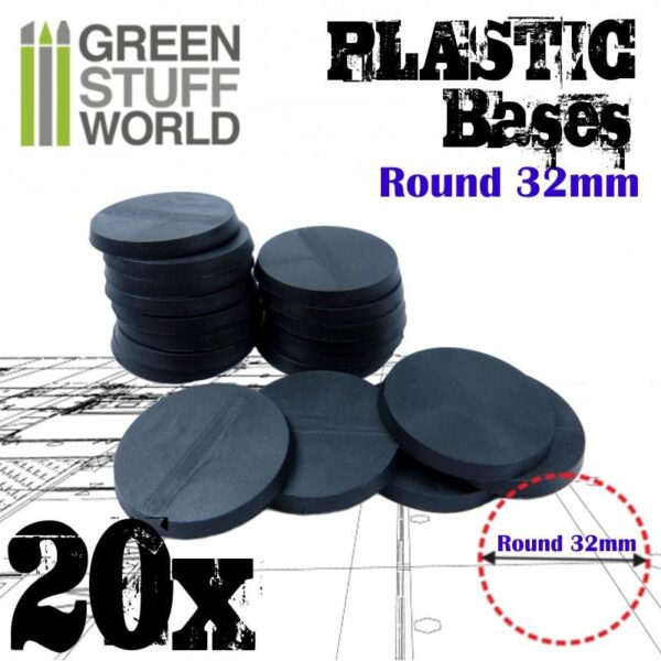 Green Stuff World    Plastic Bases - Round 32mm BLACK - 8436574503210ES - 8436574503210