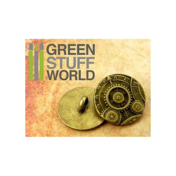Green Stuff World    8x Steampunk Buttons GEARS MECHANISM - Antique Gold - 8436554365968ES - 8436554365968