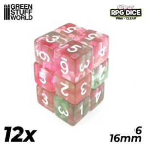 Green Stuff World    12x D6 16mm Dice - Clear Pink - 8435646514932ES - 8435646514932