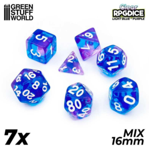 Green Stuff World    7x Mix 16mm Dice - Light Blue - Purple - 8435646514451ES - 8435646514451