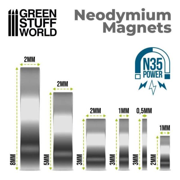 Green Stuff World    Neodymium Magnets 2x1mm - 100 units (N35) - 8435646510996ES - 8435646510996