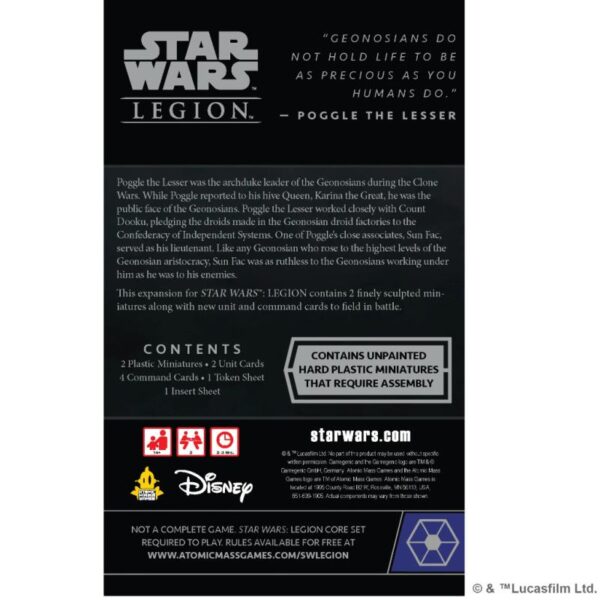 Atomic Mass Star Wars: Legion   Star Wars Legion: Sun Fac & Poggle the Lesser Commander Expansion - FFGSWL116 - 841333123192