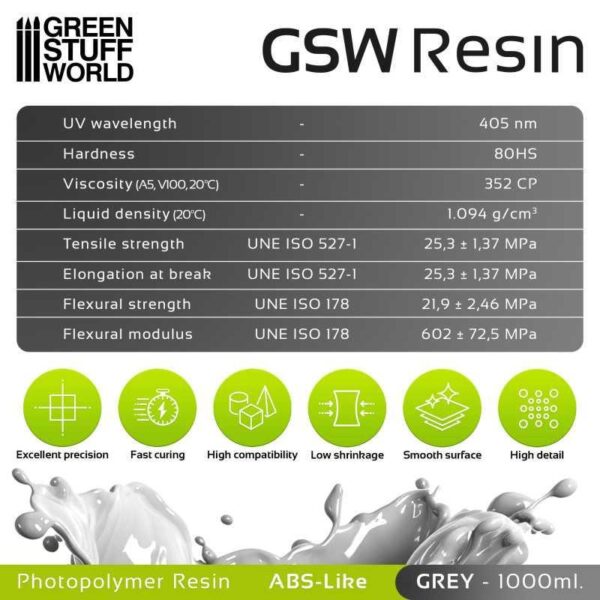 Green Stuff World    Resin for 3d printers - ABS-like Grey 1000ml - 8435646515397ES - 8435646515397