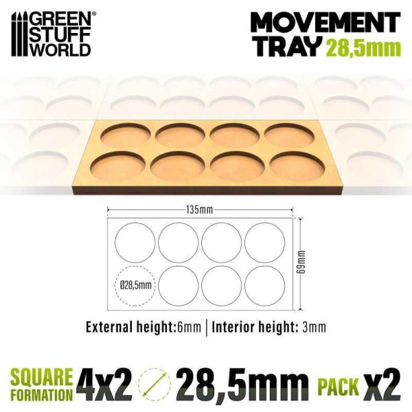 Green Stuff World    MDF Movement Trays 28.5mm 4x2 - Skirmish Lines - 8435646521305ES - 8435646521305