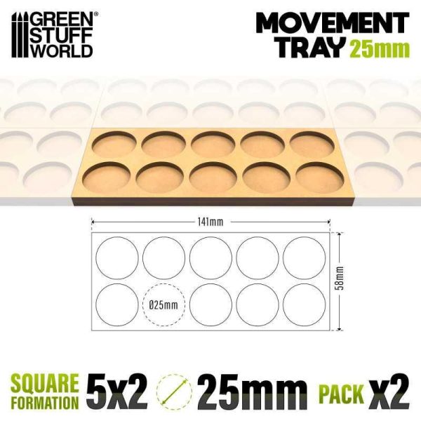 Green Stuff World    MDF Movement Trays 25mm 5x2 - Skirmish Lines - 8435646520766ES - 8435646520766