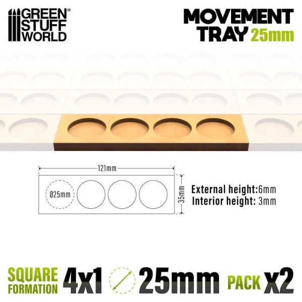 Green Stuff World    MDF Movement Trays 25mm 4x1 - Skirmish Lines - 8435646521268ES - 8435646521268