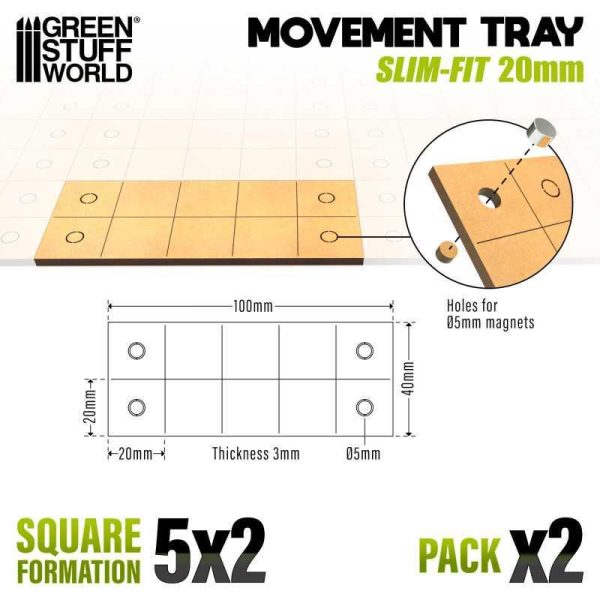 Green Stuff World    MDF Movement Trays - Slimfit Square 100x40mm - 8435646520971ES - 8435646520971