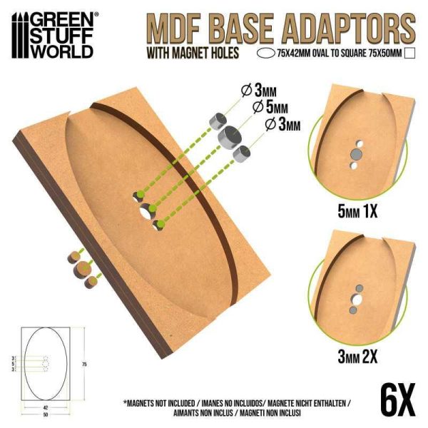 Green Stuff World    MDF Base adapter - Oval 75x42mm to Square 75x50mm - 8435646522678ES - 8435646522678