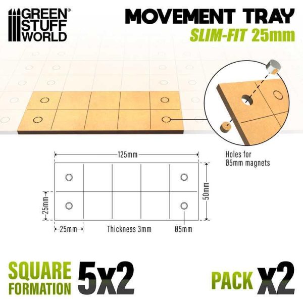 Green Stuff World    MDF Movement Trays - Slimfit Square 125x50mm - 8435646520988ES - 8435646520988