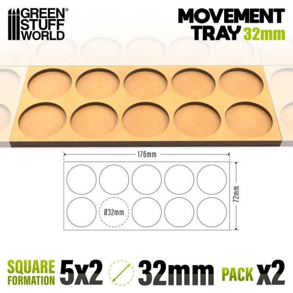 Green Stuff World    MDF Movement Trays 32mm 5x2 - Skirmish Lines - 8435646520780ES - 8435646520780