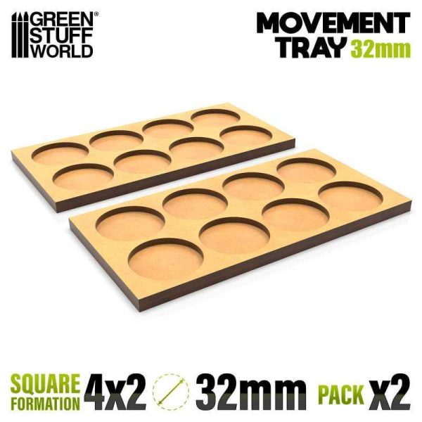 Green Stuff World    MDF Movement Trays 32mm 4x2 - Skirmish Lines - 8435646521312ES - 8435646521312