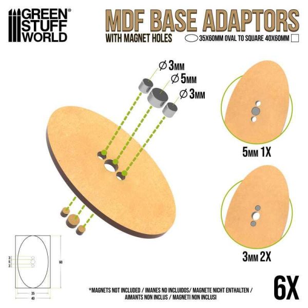 Green Stuff World    MDF Base adapter - Oval 35x60mm to Square 40x60mm - 8435646522661ES - 8435646522661