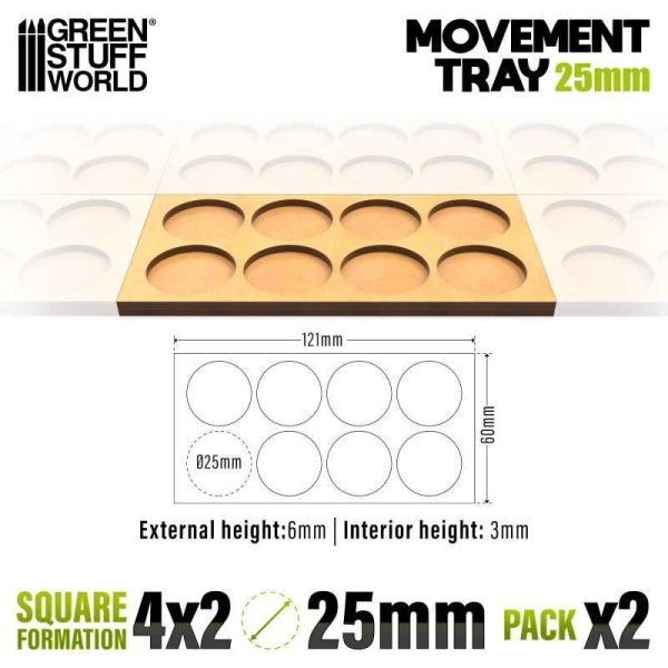 Green Stuff World    MDF Movement Trays 25mm 4x2 - Skirmish Lines - 8435646521299ES - 8435646521299