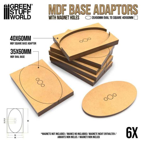 Green Stuff World    MDF Base adapter - Oval 35x60mm to Square 40x60mm - 8435646522661ES - 8435646522661