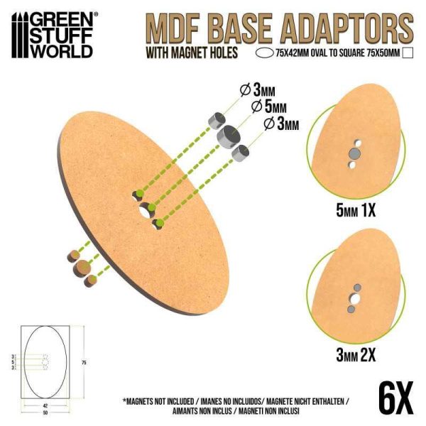 Green Stuff World    MDF Base adapter - Oval 75x42mm to Square 75x50mm - 8435646522678ES - 8435646522678