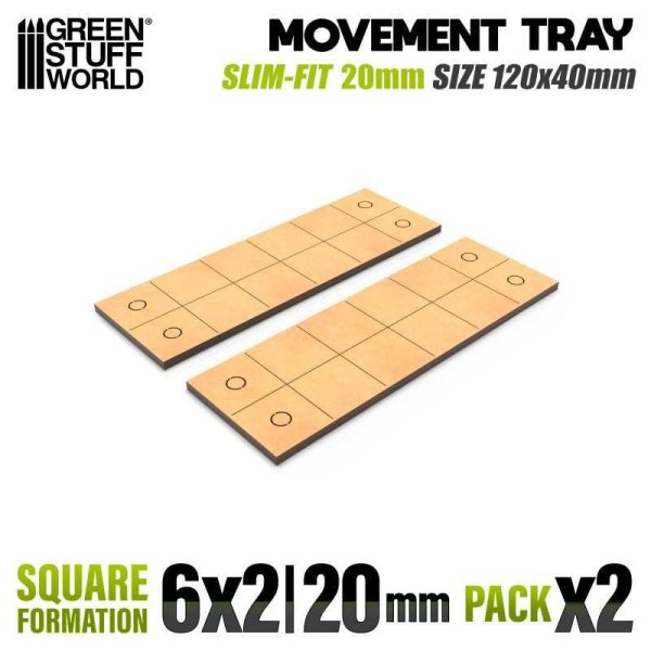 Green Stuff World    MDF Movement Trays - Slimfit Square 20 mm 120x40mm - 8435646521084ES - 8435646521084