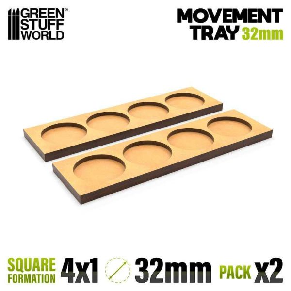 Green Stuff World    MDF Movement Trays 32mm 4x1 - Skirmish Lines - 8435646521282ES - 8435646521282