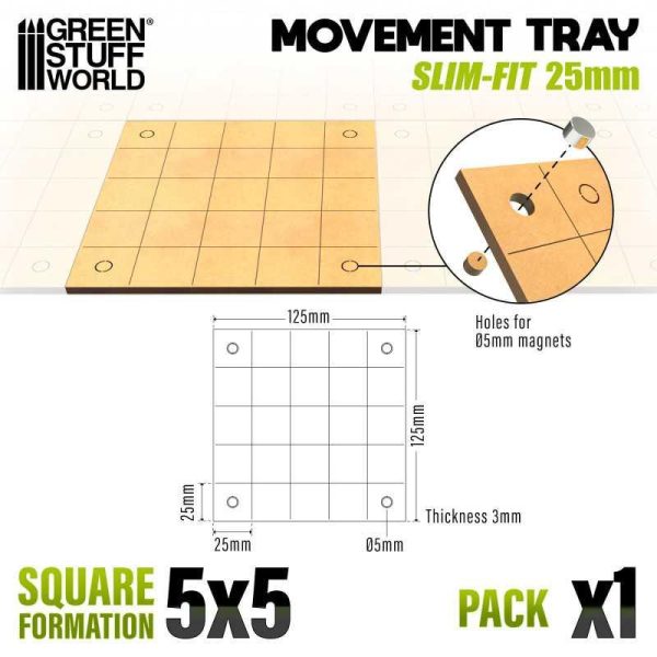 Green Stuff World    MDF Movement Trays - Slimfit Square 125x125mm - 8435646521022ES - 8435646521022