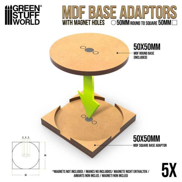 Green Stuff World    MDF Round to square base adapter 50mm - 8435646522654ES - 8435646522654