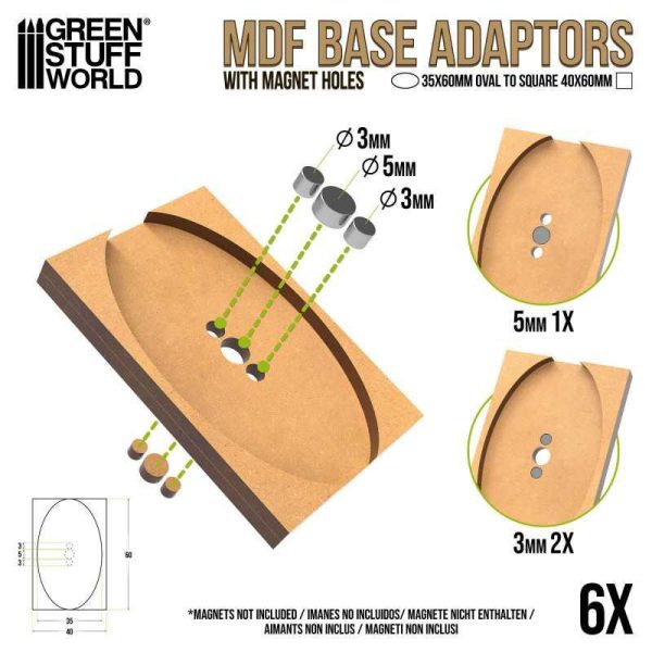 Green Stuff World    MDF Base adapter - Oval 35x60mm to Square 40x60mm - 8435646522661ES - 8435646522661