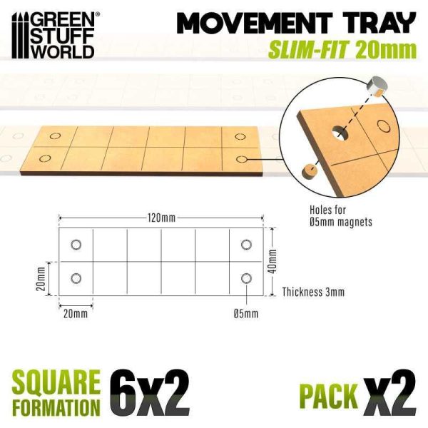 Green Stuff World    MDF Movement Trays - Slimfit Square 20 mm 120x40mm - 8435646521084ES - 8435646521084