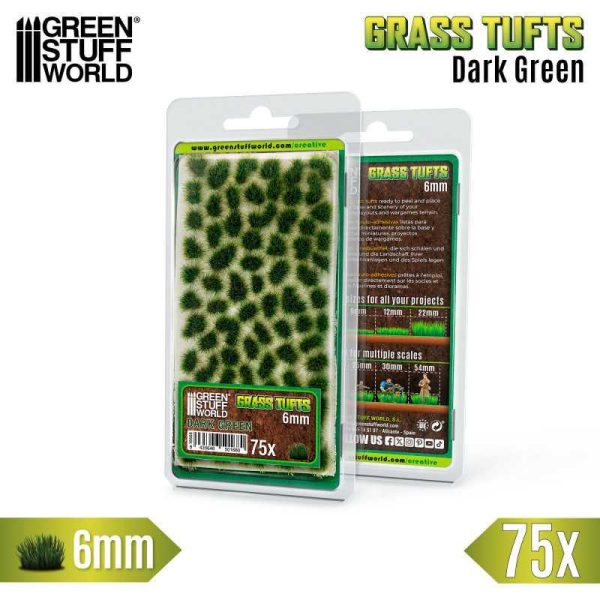 Green Stuff World    Static Grass Tufts 6 mm - Dark Green - 8435646501680ES - 8435646501680