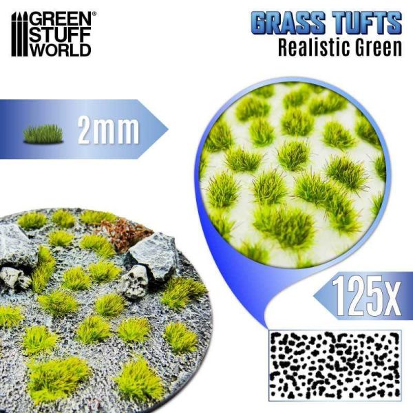 Green Stuff World    Static Grass Tufts 2 mm - Realistic Green - 8435646524450ES - 8435646524450