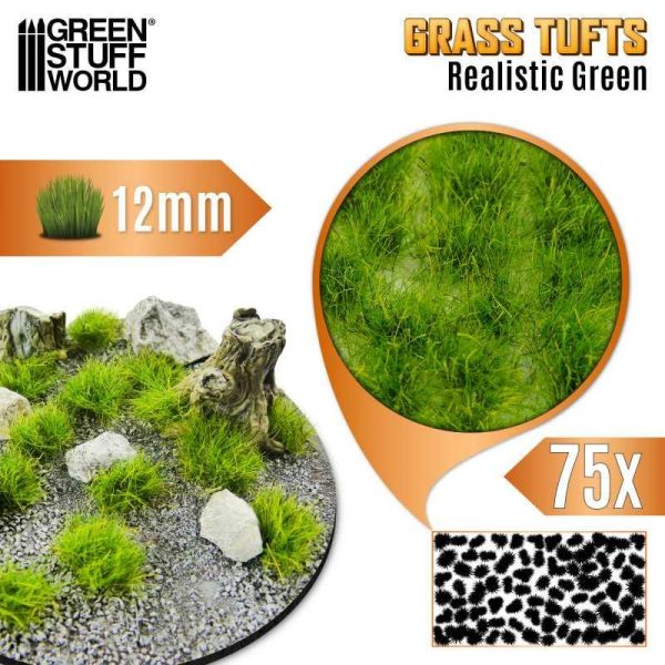 Green Stuff World    Static Grass Tufts 12mm - Realistic Green - 8435646524399ES - 8435646524399