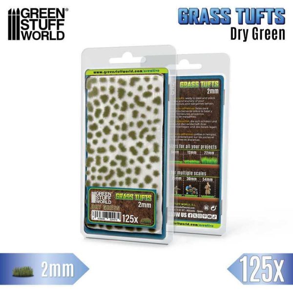 Green Stuff World    Static Grass Tufts 2mm - Dry Green - 8435646524474ES - 8435646524474