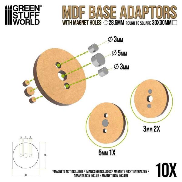 Green Stuff World    MDF Base adapter - Round 28.5mm to Square 30x30mm - 8435646526393ES - 8435646526393