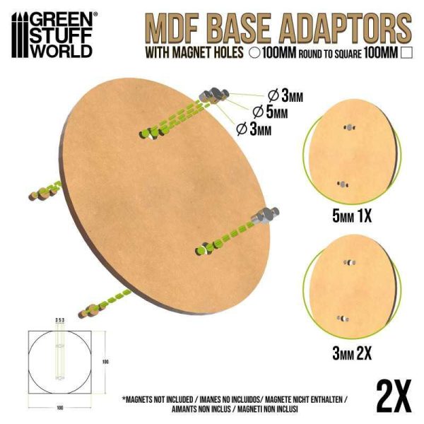 Green Stuff World    MDF Base adapter - Round 100mm to Square - 8435646526102ES - 8435646526102