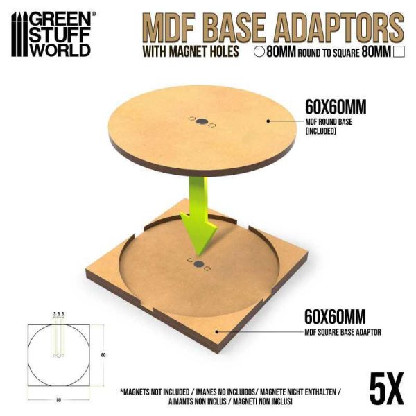 Green Stuff World    MDF Base adapter - Round 80mm to Square - 8435646526096ES - 8435646526096