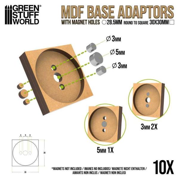 Green Stuff World    MDF Base adapter - Round 28.5mm to Square 30x30mm - 8435646526393ES - 8435646526393