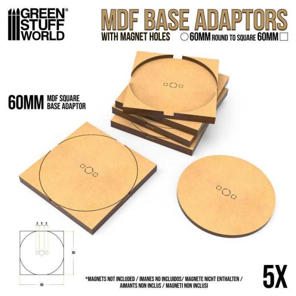 Green Stuff World    MDF Base adapter - Round 60mm to Square - 8435646526089ES - 8435646526089