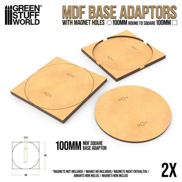 Green Stuff World    MDF Base adapter - Round 100mm to Square - 8435646526102ES - 8435646526102