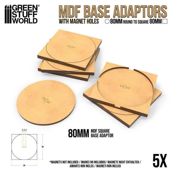 Green Stuff World    MDF Base adapter - Round 80mm to Square - 8435646526096ES - 8435646526096