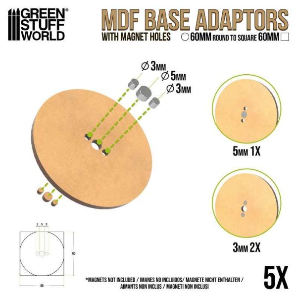 Green Stuff World    MDF Base adapter - Round 60mm to Square - 8435646526089ES - 8435646526089