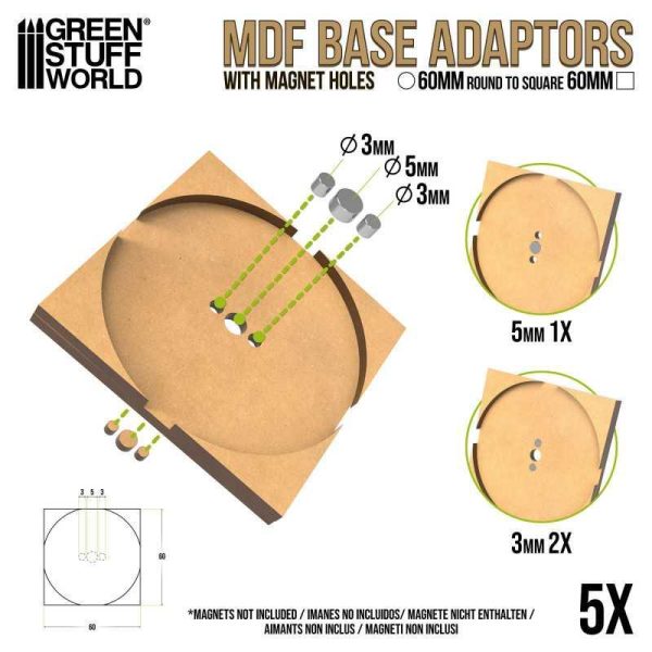 Green Stuff World    MDF Base adapter - Round 60mm to Square - 8435646526089ES - 8435646526089