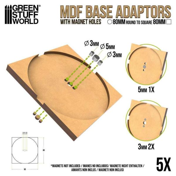 Green Stuff World    MDF Base adapter - Round 80mm to Square - 8435646526096ES - 8435646526096