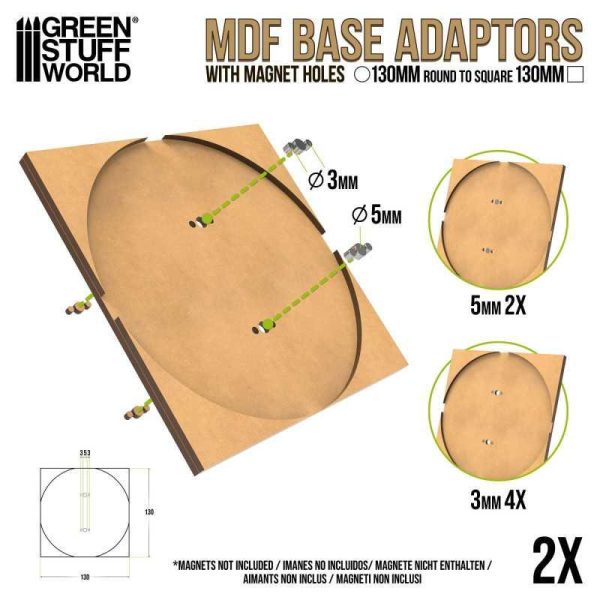 Green Stuff World    MDF Base adapter - Round 130mm to Square - 8435646526119ES - 8435646526119