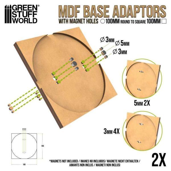 Green Stuff World    MDF Base adapter - Round 100mm to Square - 8435646526102ES - 8435646526102