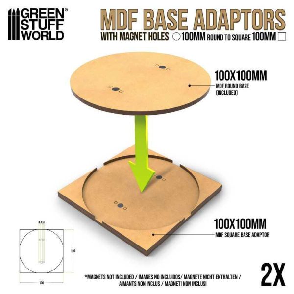 Green Stuff World    MDF Base adapter - Round 100mm to Square - 8435646526102ES - 8435646526102