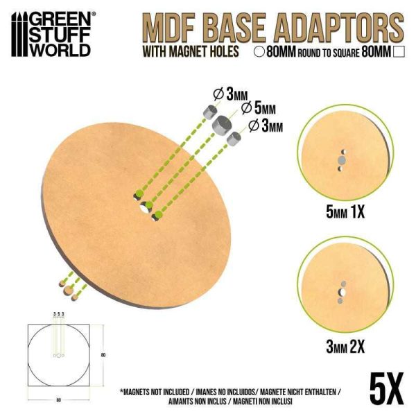 Green Stuff World    MDF Base adapter - Round 80mm to Square - 8435646526096ES - 8435646526096