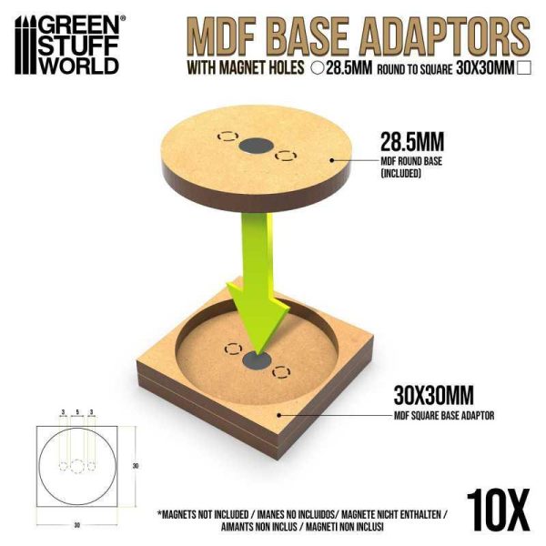 Green Stuff World    MDF Base adapter - Round 28.5mm to Square 30x30mm - 8435646526393ES - 8435646526393