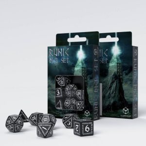 Q-Workshop    Runic Black & white Dice Set (7) - SRUN05 - 5907814951021